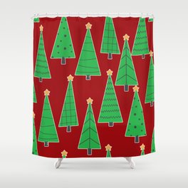 christmas trees in red Shower Curtain