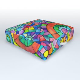 Mosaic Stained Glass Watercolor Kaleidoscope Abstract Geometric Print Outdoor Floor Cushion
