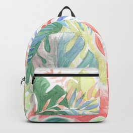 Lovely Fairy Tale For Two Flamingo Watercolor Illustration Backpack | Valentinesday, Jungle, Exoticflowers, Couple, Palmtree, Green, Love, Summer, Twoflamingo, Leaves 