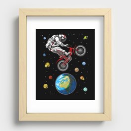 Space Astronaut Bike Jumping Recessed Framed Print
