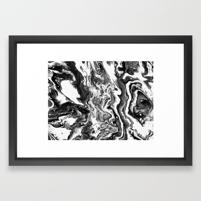 Black And White Universe Acrylic Pour Painting Framed Art Print