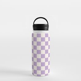 Check Checkered Purple Lilac Lavender Checkerboard Geometric Square Grid Pattern Boho Modern Minimal Water Bottle