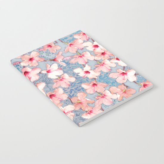 Shabby Chic Hibiscus Patchwork Pattern in Pink & Blue Notebook