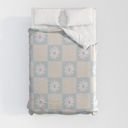 Retro Floral Checkered Pattern Duvet Cover