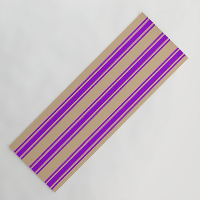 Tan and Dark Violet Colored Lined/Striped Pattern Yoga Mat