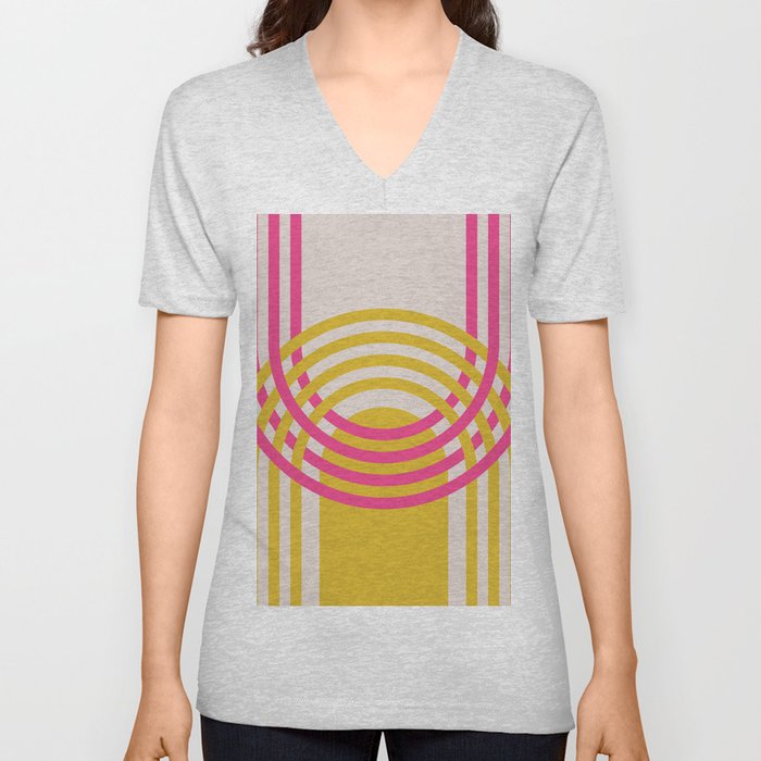 Arches in Fandango Pink and Mustard Yellow V Neck T Shirt