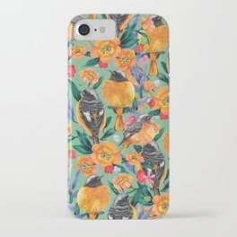 Orange Birds florals - green iPhone Case