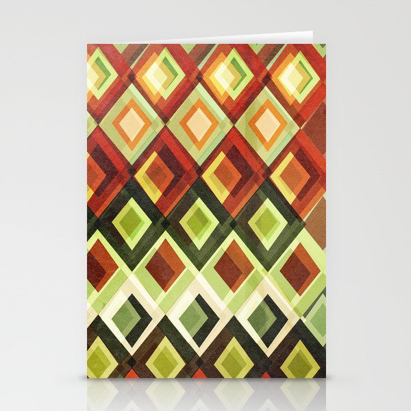 Geometric greens and reds Stationery Cards