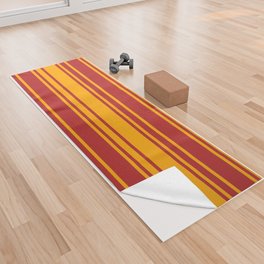 [ Thumbnail: Red & Orange Colored Lined/Striped Pattern Yoga Towel ]