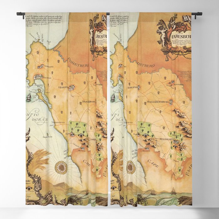 Vintage Map of Cape Town, South Africa Blackout Curtain
