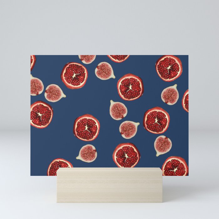 Pomegranate - Figs Pattern blue Mini Art Print