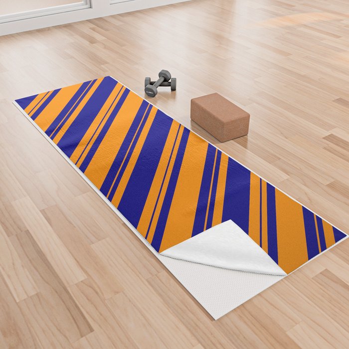 Dark Orange & Blue Colored Lined/Striped Pattern Yoga Towel