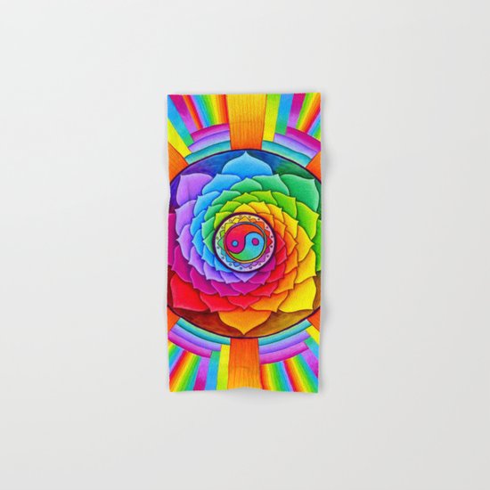 Healing Lotus Rainbow Yin Yang Mandala Hand & Bath Towel