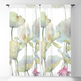 Lotus and Goldfish Watercolor  Blackout Curtain