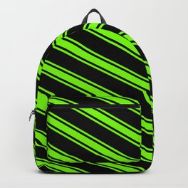 [ Thumbnail: Black & Green Colored Pattern of Stripes Backpack ]