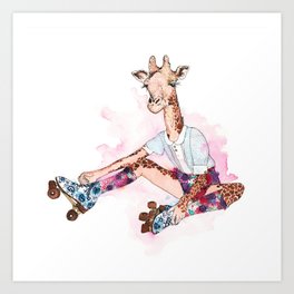 Roller Skating Giraffe Watercolor Art Print