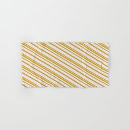 [ Thumbnail: Goldenrod & Lavender Colored Lined/Striped Pattern Hand & Bath Towel ]