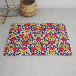 Vibrant Red, Yellow, Blue & White Modern Floral Pattern Rug