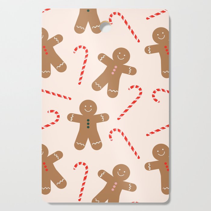 Gingerbread Man + Candy Cane Christmas Pattern Cutting Board
