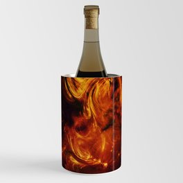 Molten Fire Burst Flames Black and Orange Abstract Artwork Wine Chiller
