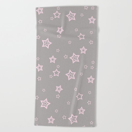 Pink little stars on grey on #Society6 Beach Towel