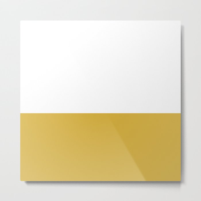 Mustard Yellow and White Solid Color Block Metal Print