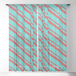 [ Thumbnail: Red & Turquoise Colored Stripes/Lines Pattern Sheer Curtain ]