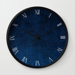 Navy glossy leather textured abstract Wall Clock