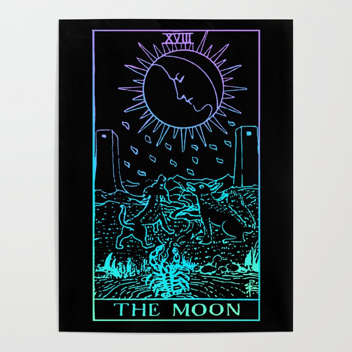 The Moon Tarot Card Rider Waite Witchy Poster