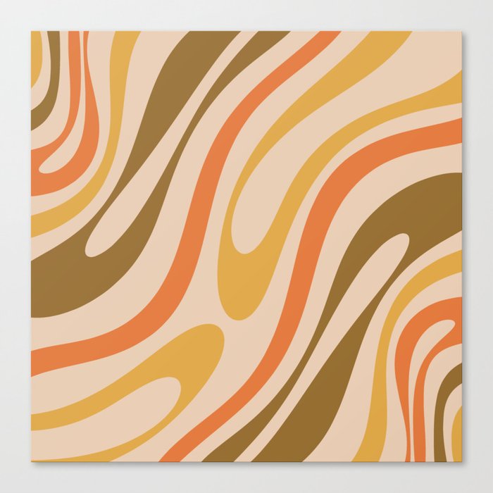Wavy Loops Abstract Pattern in Retro Brown Orange Beige Canvas Print