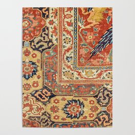 Indian Trellis II // 17th Century Ornate Medallion Red Blue Green Flowers Leaf Colorful Rug Pattern Poster