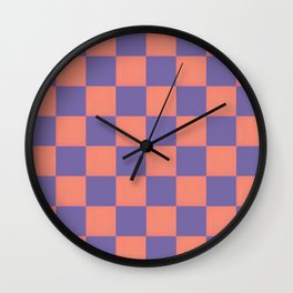 Very Peri Pantone Pairings - Vintage Tangerine Checkered Pattern Wall Clock