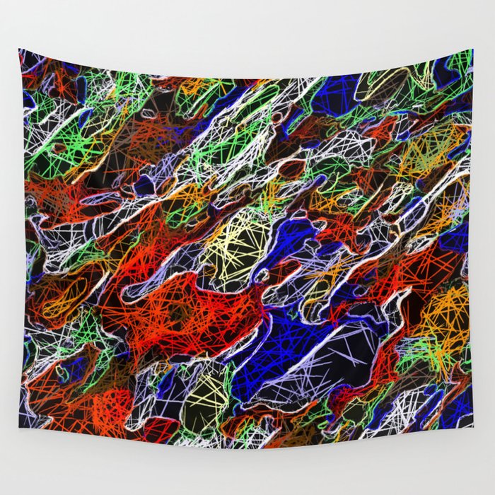 psychedelic rotten sketching texture abstract background in red blue green Wall Tapestry