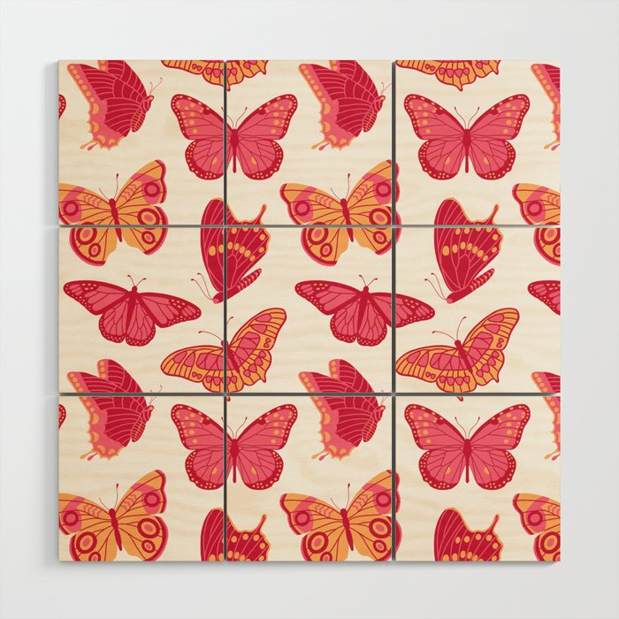 Texas Butterflies – Pink and Orange Pattern Wood Wall Art