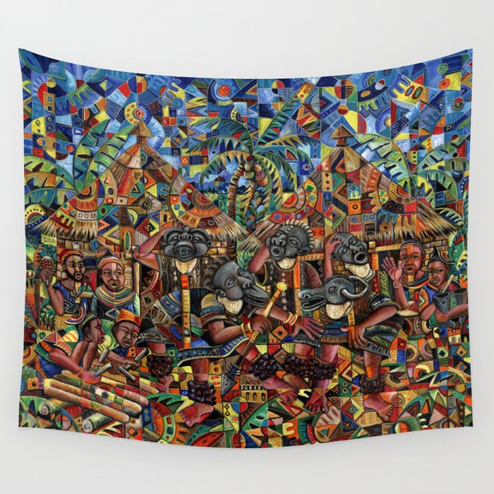 Juju Dance Group painting of African voodoo dance Wall Tapestry