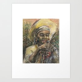 Woman in Yellow Hat / Tobacco Field Poster Art Print