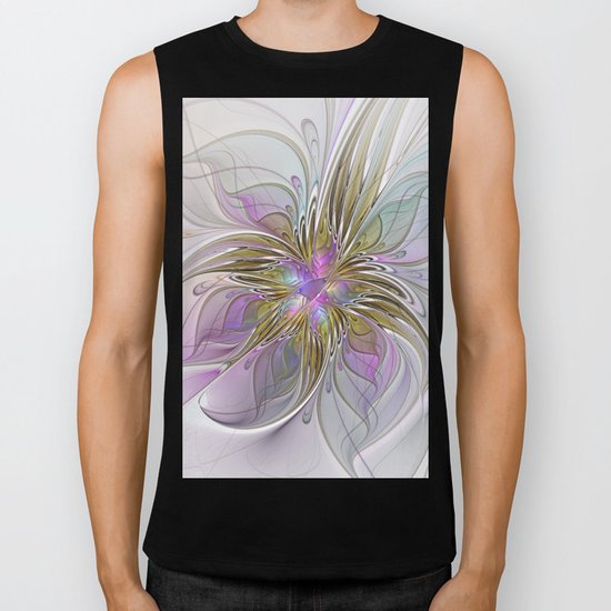 Flourish, Abstract Fractal Art Flower Biker Tank