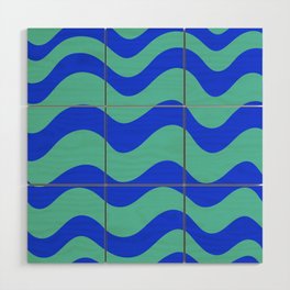 Retro Candy Waves - teal and electric blue Wood Wall Art