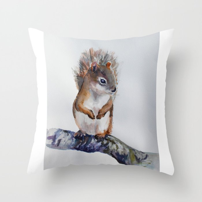 Watercolor Baby Squirrel Woodland Animals Nursery Series Throw Pillow