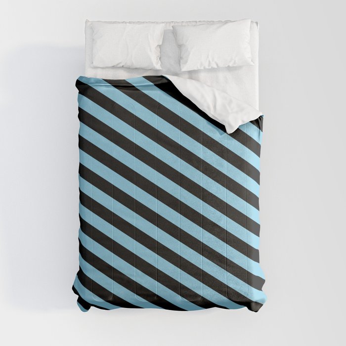 Black and Sky Blue Colored Lined Pattern Comforter