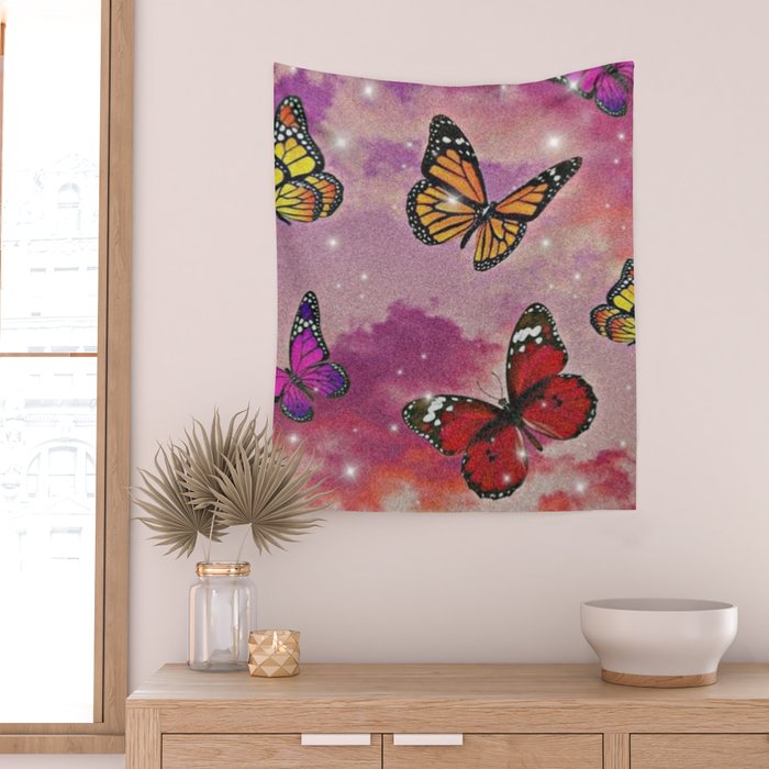 Whimsical Butterfly Aesthetic Peaceful Portrait Wall Tapestry by