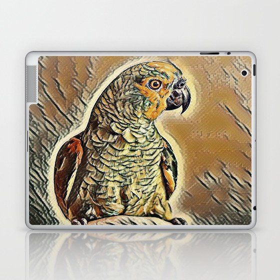 A parrot standing on a woman's hand - artistic illustration artwork Laptop & iPad Skin