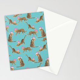 Leopard Santa on Light Blue Stationery Cards