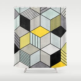 Colorful Concrete Cubes 2 - Yellow, Blue, Grey Shower Curtain
