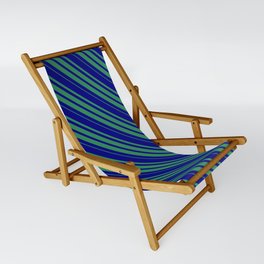 [ Thumbnail: Blue & Sea Green Colored Lines/Stripes Pattern Sling Chair ]