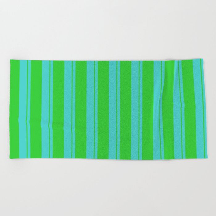 Turquoise and Lime Green Colored Pattern of Stripes Beach Towel