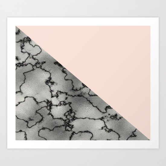Peach and silver marble metallic Art Print