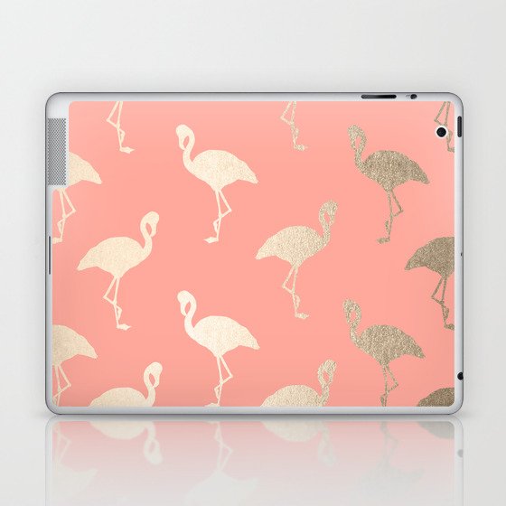 Gold Flamingo Pattern Coral Pink Laptop & iPad Skin