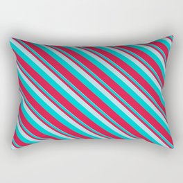 [ Thumbnail: Powder Blue, Dark Turquoise, and Crimson Colored Lined Pattern Rectangular Pillow ]
