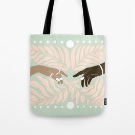 Peaceful Green & Pink Leaves with Hands Illustration Tote Bag